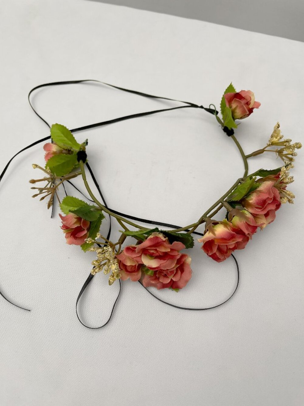 Boho Flower Crown – Artificial Salmon Pink Roses & Greenery – Fairy C